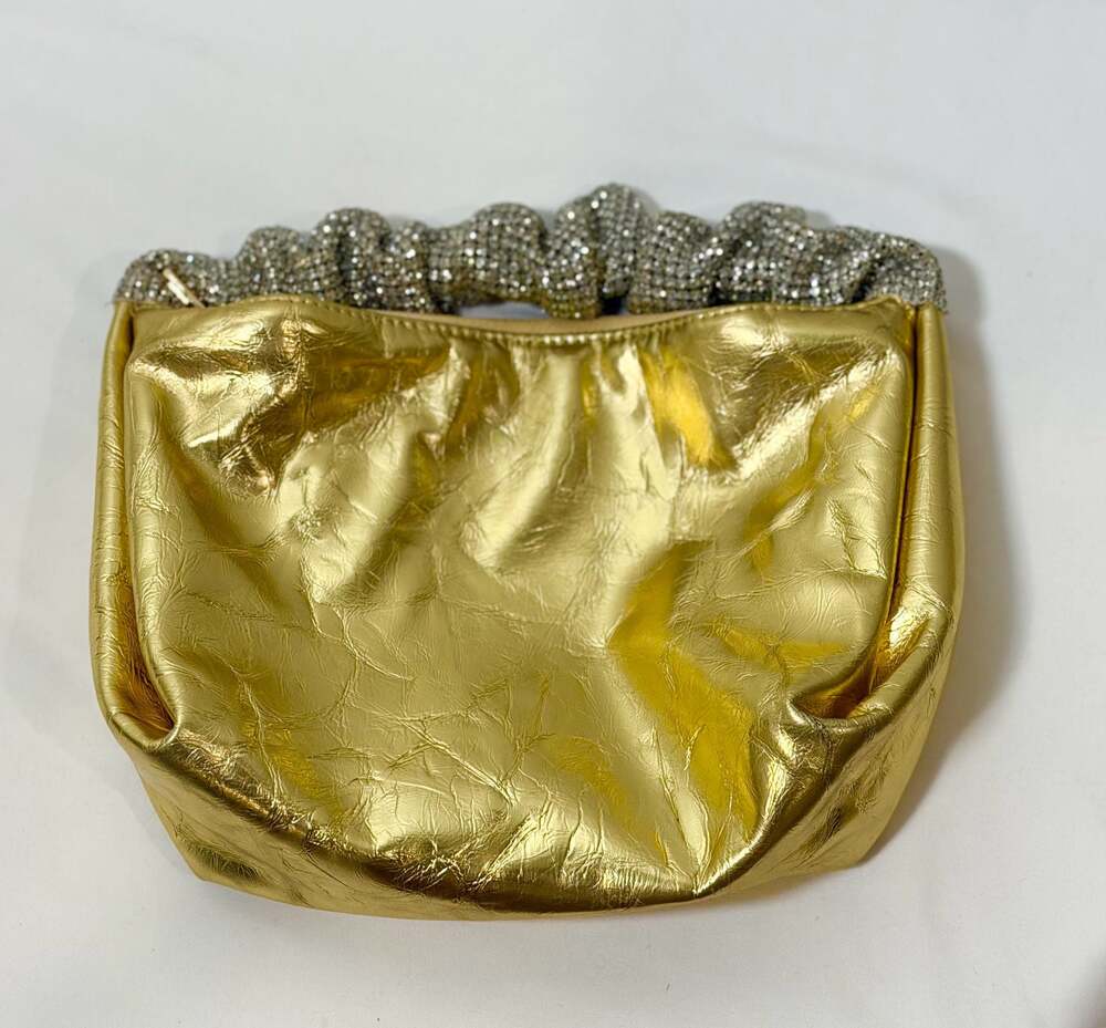 Liliana Metallic Gold Rhinestone Scrunchie Handle Handbag